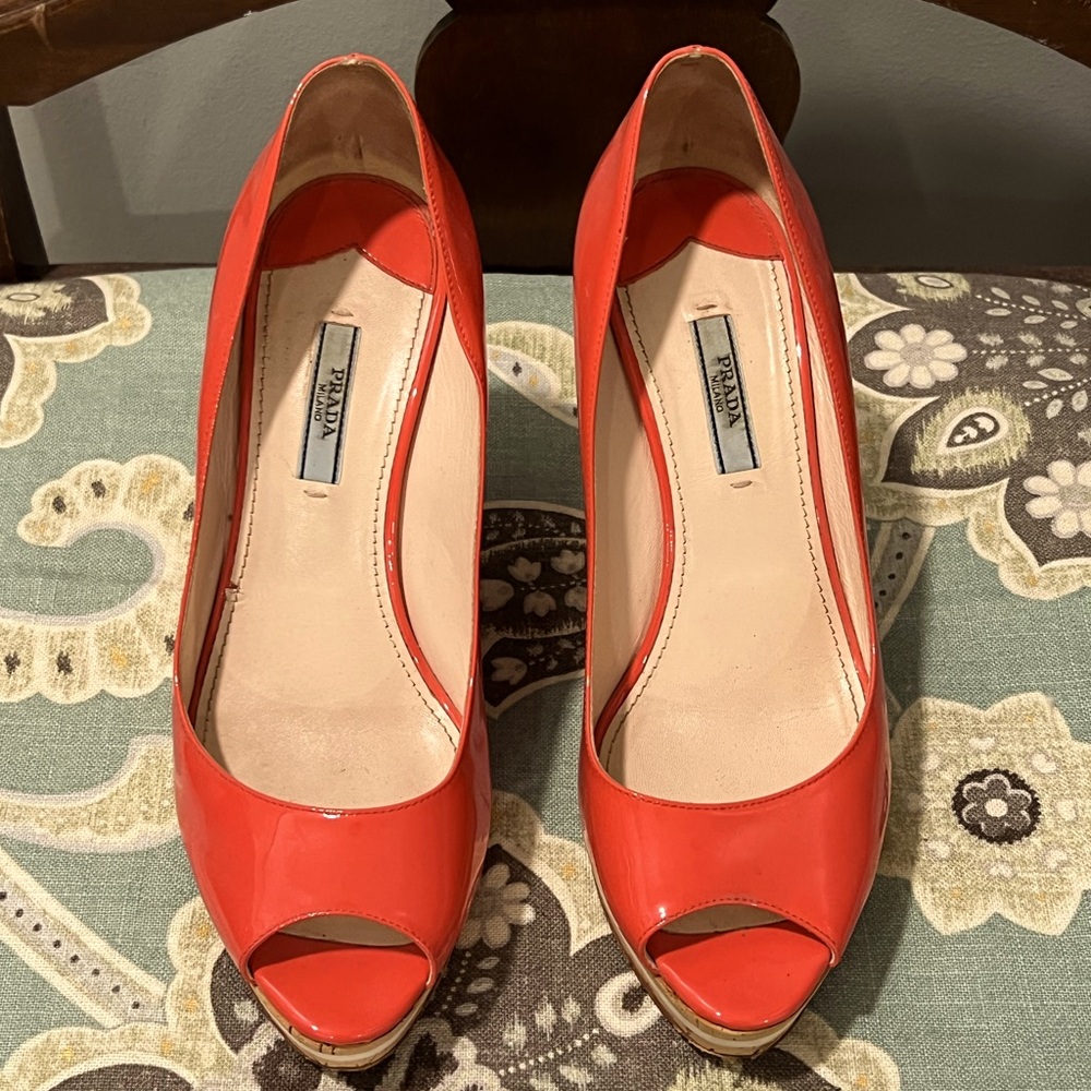 Prada cork platform wedge heels size 9.5/39.5